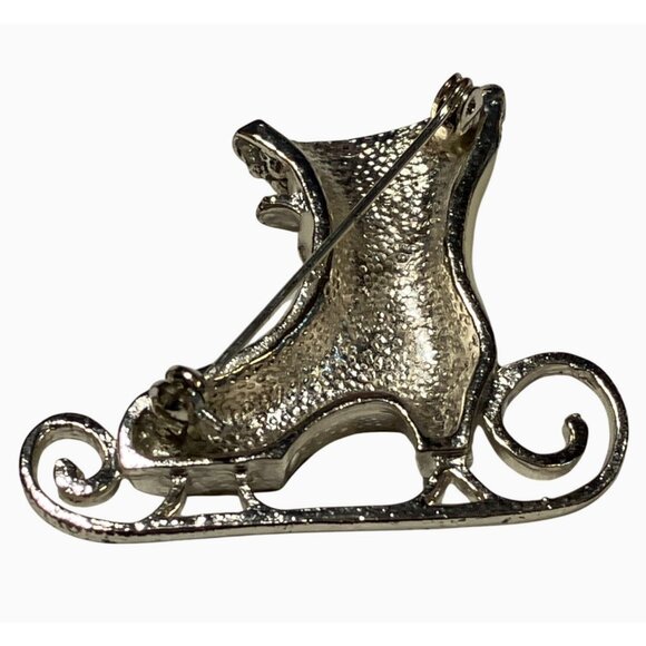Rhinestone Ice Skate Boot Brooch Pin Vintage - Picture 6 of 6